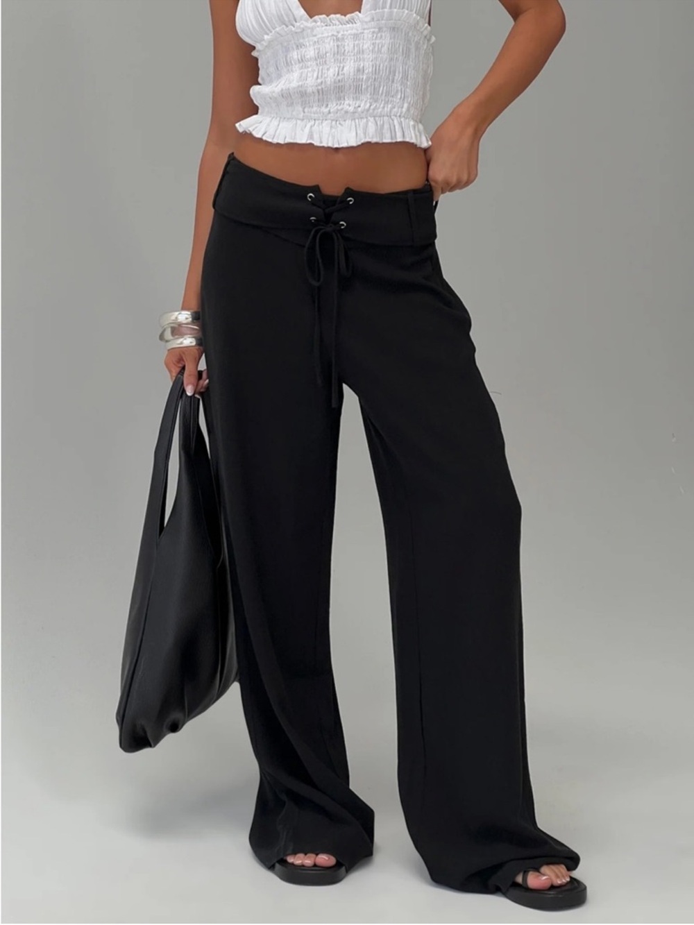 Princess Polly Women Raymonde Pants Black Minimalist Linen Soft Girl Trendy Chic